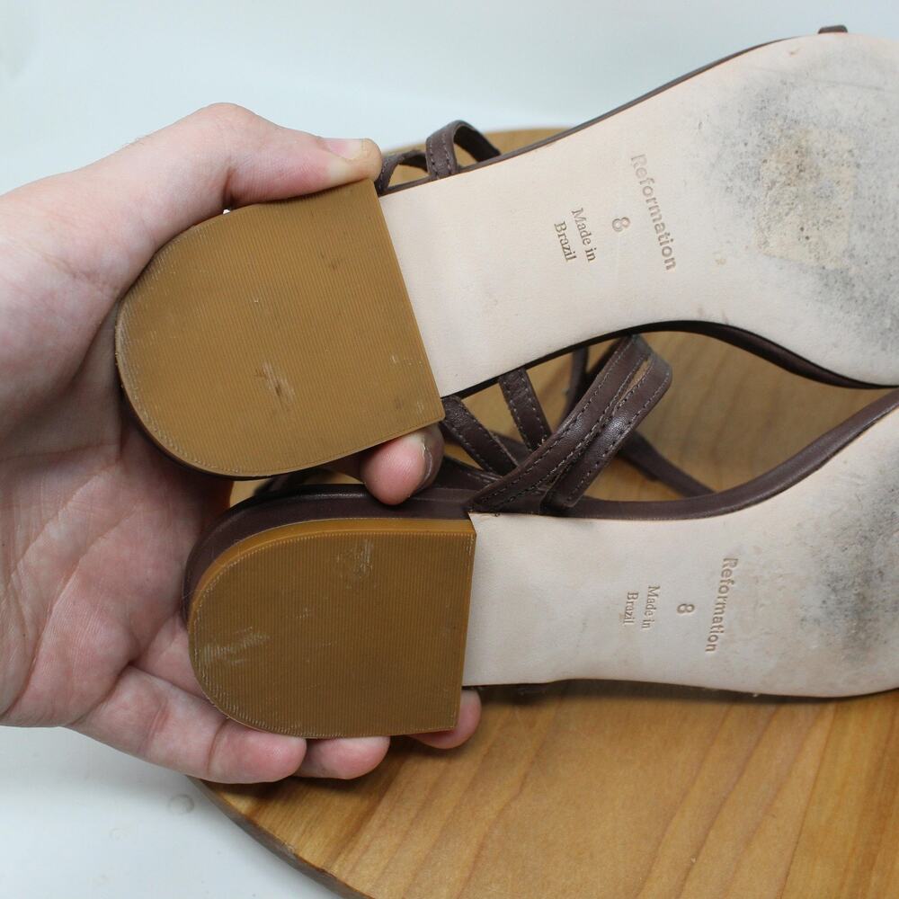 Reformation Sandals 8 Lauren Flat Leather Strappy Minimalist Square Toe Casual - Picture 7 of 8